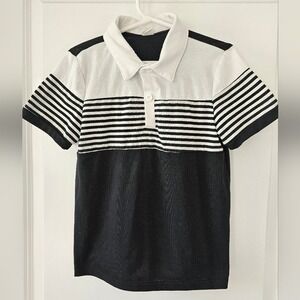 Boys sz 7Y Black White Striped Short Sleeve Collared Polo Shirt Holidays School